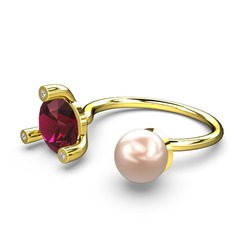 İncili Tektaş Yüzük - Pembe inci, rodolit garnet ve swarovski 18 ayar altın yüzük #ci3tvh