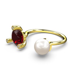 İncili Tektaş Yüzük - Inci, garnet ve swarovski 14 ayar altın yüzük #x0mxah