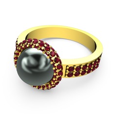 Mina İnci Yüzük - Rodolit garnet ve siyah inci 14 ayar altın yüzük #1qv9ev0