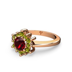 Peridot ve garnet 8 ayar rose altın yüzük