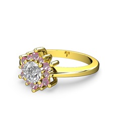 Floral Çiçek Yüzük - Pembe kuvars ve swarovski 14 ayar altın yüzük #1blalc8