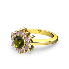 Floral Çiçek Yüzük - Pembe kuvars ve peridot 18 ayar altın yüzük #1igxdiz