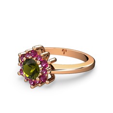 Floral Çiçek Yüzük - Rodolit garnet ve peridot 18 ayar rose altın yüzük #1jterd5