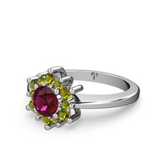 Floral Çiçek Yüzük - Peridot ve rodolit garnet 18 ayar beyaz altın yüzük #1mln09m