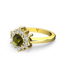 Floral Çiçek Yüzük - Pırlanta ve peridot 18 ayar altın yüzük (0.504 karat) #1obqrbd