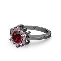 Floral Çiçek Yüzük - Pembe kuvars ve garnet 925 ayar siyah rodyum kaplama gümüş yüzük #1oqdhjn