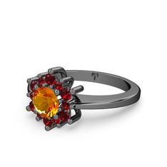 Floral Çiçek Yüzük - Garnet ve sitrin 925 ayar siyah rodyum kaplama gümüş yüzük #271d0d