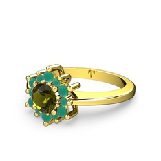 Floral Çiçek Yüzük - Kök zümrüt ve peridot 18 ayar altın yüzük #7xf7od
