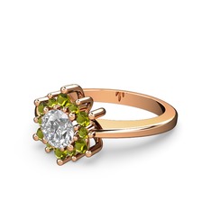 Floral Çiçek Yüzük - Peridot ve pırlanta 8 ayar rose altın yüzük (0.5 karat) #cr3607