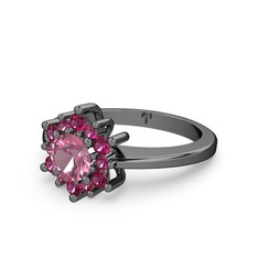 Floral Çiçek Yüzük - Rodolit garnet ve pembe kuvars 925 ayar siyah rodyum kaplama gümüş yüzük #kgcsdz