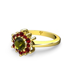 Floral Çiçek Yüzük - Garnet ve peridot 18 ayar altın yüzük #lldp9k