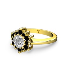 Floral Çiçek Yüzük - Siyah zirkon ve swarovski 18 ayar altın yüzük #o65zai