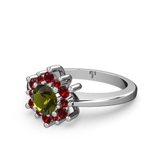 Floral Çiçek Yüzük - Garnet ve peridot 14 ayar beyaz altın yüzük #swapy1