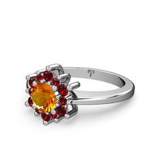 Floral Çiçek Yüzük - Garnet ve sitrin 925 ayar gümüş yüzük #x5s5g2