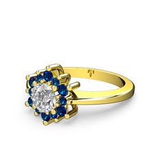 Floral Çiçek Yüzük - Lab safir ve swarovski 8 ayar altın yüzük #yh3ihl