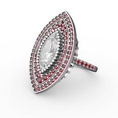 Mabeyn Mekik Yüzük - Swarovski ve garnet 8 ayar beyaz altın yüzük #1o3tt1x