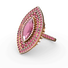 Pembe kuvars ve rodolit garnet 8 ayar rose altın yüzük
