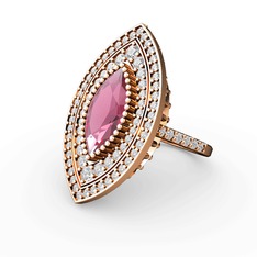 Mabeyn Mekik Yüzük - Pembe kuvars ve swarovski 14 ayar rose altın yüzük #g79yf9