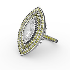 Mabeyn Mekik Yüzük - Swarovski ve peridot 14 ayar beyaz altın yüzük #vjcrpv