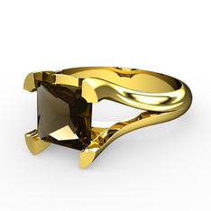 Prenses Tektaş Yüzük - Dumanlı kuvars 925 ayar altın kaplama gümüş yüzük #1slduaw