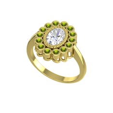 Swarovski ve peridot 14 ayar altın yüzük