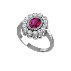 Rayiha Yüzük - Rodolit garnet ve swarovski 18 ayar beyaz altın yüzük #19g9g67