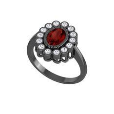 Rayiha Yüzük - Garnet ve swarovski 925 ayar siyah rodyum kaplama gümüş yüzük #1h23i6d