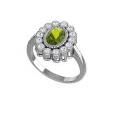 Peridot ve swarovski 14 ayar beyaz altın yüzük