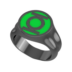 Green Lantern Yüzük - 925 ayar siyah rodyum kaplama gümüş yüzük (Neon yeşil mineli) #6iwyse