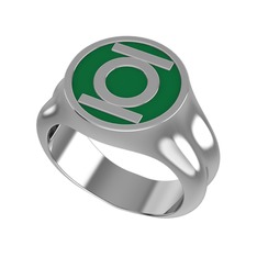 Green Lantern Yüzük - 8 ayar beyaz altın yüzük (Yeşil mineli) #ag444m