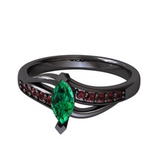 Riha Sonsuzluk Yüzük - Yeşil kuvars ve kök yakut 925 ayar siyah rodyum kaplama gümüş yüzük #1u4ari