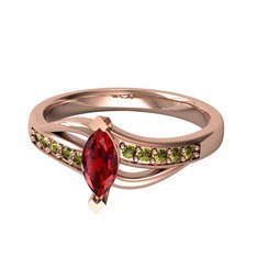 Garnet ve peridot 14 ayar rose altın yüzük