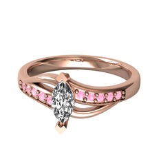 Swarovski ve pembe kuvars 925 ayar rose altın kaplama gümüş yüzük