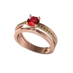 Garnet ve peridot 18 ayar rose altın yüzük