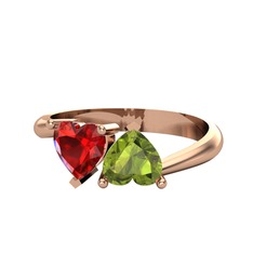 Garnet ve peridot 925 ayar rose altın kaplama gümüş yüzük