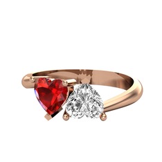 İkili Ena Kalp Yüzük - Garnet ve swarovski 18 ayar rose altın yüzük #l9q6tc