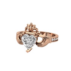 Kalp Claddagh Yüzük - Beyaz zirkon ve swarovski 14 ayar rose altın yüzük #1125op6