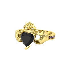Kalp Claddagh Yüzük - Siyah zirkon ve ametist 925 ayar altın kaplama gümüş yüzük #112nayy