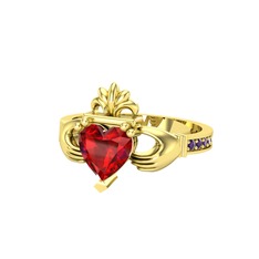 Kalp Claddagh Yüzük - Garnet ve ametist 925 ayar altın kaplama gümüş yüzük #11j4225
