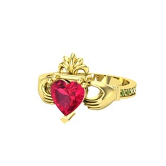 Kalp Claddagh Yüzük - Rodolit garnet ve peridot 18 ayar altın yüzük #11m13g1