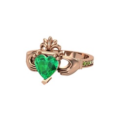 Kalp Claddagh Yüzük - Yeşil kuvars ve peridot 8 ayar rose altın yüzük #11s09lb