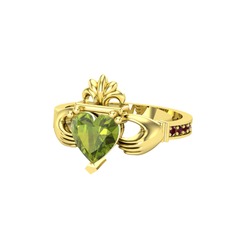 Kalp Claddagh Yüzük - Peridot ve kök yakut 18 ayar altın yüzük #13tx85j