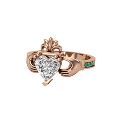 Kalp Claddagh Yüzük - Swarovski ve kök zümrüt 8 ayar rose altın yüzük #168qi2m