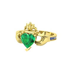 Kalp Claddagh Yüzük - Yeşil kuvars ve lab safir 18 ayar altın yüzük #177wu3