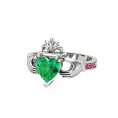 Kalp Claddagh Yüzük - Yeşil kuvars ve rodolit garnet 925 ayar gümüş yüzük #1cuz0ms