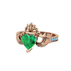 Kalp Claddagh Yüzük - Yeşil kuvars ve akuamarin 925 ayar rose altın kaplama gümüş yüzük #1fzh3hk