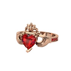 Kalp Claddagh Yüzük - Garnet 14 ayar rose altın yüzük #1hgzqtj