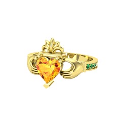 Kalp Claddagh Yüzük - Sitrin ve yeşil kuvars 14 ayar altın yüzük #1hu5ch4