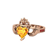 Kalp Claddagh Yüzük - Sitrin ve garnet 14 ayar rose altın yüzük #1mc325o