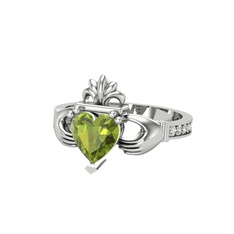 Kalp Claddagh Yüzük - Peridot ve swarovski 18 ayar beyaz altın yüzük #1mkztvw